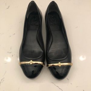 Tory Burch cap toe flats with gold hardware. 6
